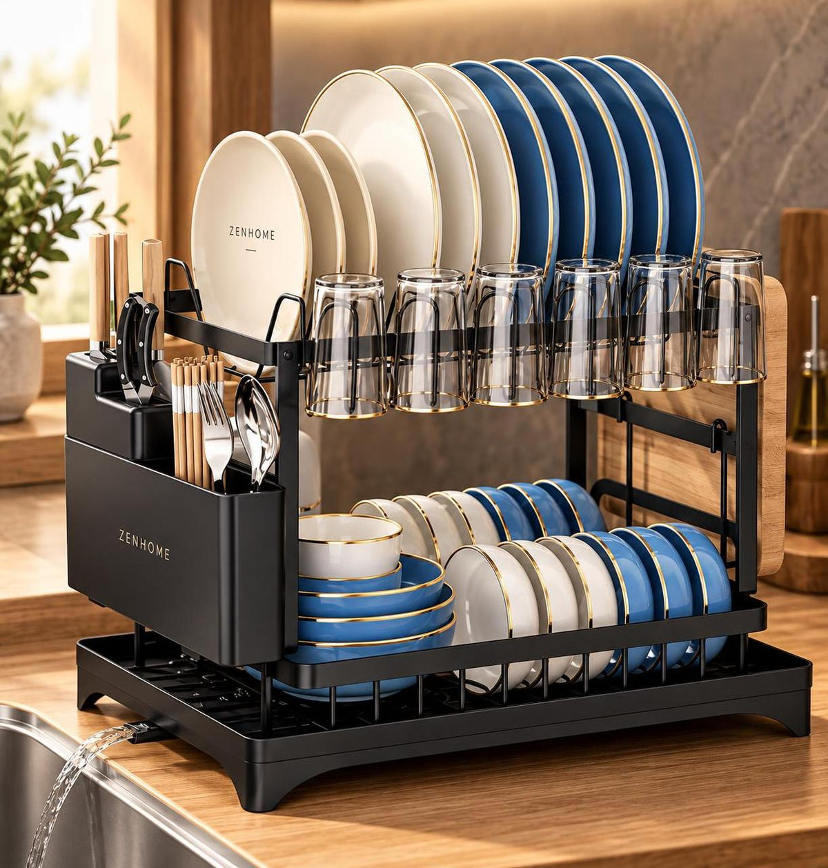 ZENHOME Dual-Tier Culinary Organizer (DISHRACK)